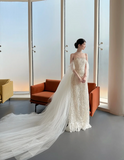 Elegant Strapless Sheath Wedding Dresses Lace Applique White Bridal Dresses HZ1121