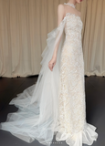 Elegant Strapless Sheath Wedding Dresses Lace Applique White Bridal Dresses HZ1121