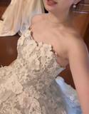 Timeless Strapless Ball Gown Tulle Applique Wedding Dresses White Bridal Gowns HZ1121