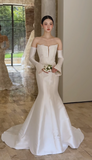 Timeless Strapless Mermaid Wedding Dresses Satin White Bridal Gowns HZ1121