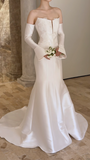 Timeless Strapless Mermaid Wedding Dresses Satin White Bridal Gowns HZ1121