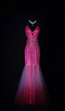 Gorgeous Spaghetti Strap Mermaid Long Prom Dresses, Tulle Fuchsia Formal Dresses HZ1121