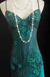 Glam Spaghetti Strap Sheath Long Prom Dresses, Chiffon Beaded Blue Formal Dresses HZ1121