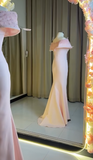 Fairy Off-the-shoulder Mermaid Long Prom Dresses, Satin Pink Evening Dresses HZ1121