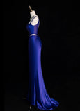 Chic Strap Sheath Long Prom Dresses Satin Royal Blue Evening Dresses HZ1121