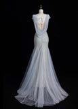 Glitter Sweetheart Mermaid Long Prom Dresses Silver Evening Dresses HZ1121
