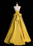 Chic Strapless A-Line Long Prom Dresses Satin Yellow Evening Dresses HZ1121