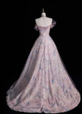 Fairy Sweetheart A-Line Long Prom Dresses Lace Tulle Pink Evening Dresses HZ1121
