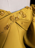 Glam Sweetheart A-Line Long Prom Dresses Satin Yellow Evening Dresses HZ1121