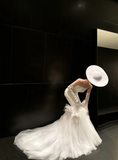 Elegant Strapless Mermaid Wedding Dresses Sleeveless Tulle White Bridal Gowns HZ1121