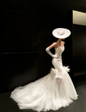 Elegant Strapless Mermaid Wedding Dresses Sleeveless Tulle White Bridal Gowns HZ1121