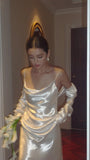Simple Spaghetti Strap Sheath Wedding Dresses Silk White Backless Bridal Gowns HZ1121