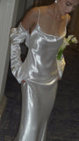 Simple Spaghetti Strap Sheath Wedding Dresses Silk White Backless Bridal Gowns HZ1121