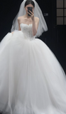 Timeless Strapless Ball Gown Tulle Wedding Dresses Applique White Bridal Gowns Sleeveless Bridal Dresses HZ1121