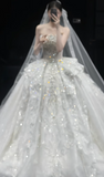 Timeless Strapless Ball Gown Tulle Wedding Dresses Beaded Applique White Bridal Gowns Sleeveless Bridal Dresses HZ1121