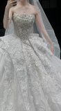 Timeless Strapless Ball Gown Tulle Wedding Dresses Beaded Applique White Bridal Gowns Sleeveless Bridal Dresses HZ1121