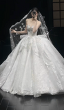 Glitter Strapless Ball Gown Tulle Wedding Dresses Beaded White Bridal Gowns Sleeveless Bridal Dresses HZ1121