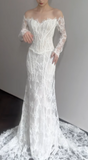 Simple Off-the-shoulder Mermaid Wedding Dresses Lace White Bridal Gowns Long Sleeve Bridal Dresses HZ1121