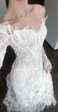 Simple Off-the-shoulder Mermaid Wedding Dresses Lace White Bridal Gowns Long Sleeve Bridal Dresses HZ1121