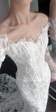 Simple Off-the-shoulder Mermaid Wedding Dresses Lace White Bridal Gowns Long Sleeve Bridal Dresses HZ1121