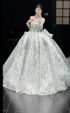 Sparkly Strapless Ball Gown Tulle Wedding Dresses Scented White Bridal Gowns Sleeveless Bridal Dresses HZ1121