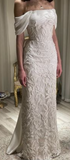 Elegant Off-the-shoulder Sheath Mother of the Bride Dress Tulle Applique White Wedding Guest Dresses HZ1121