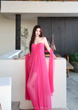 Sexy Sweetheart Neck Sheath Long Prom Dresses Chiffon Fuchsia Evening Dresses HZ1121