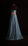 Vintage Sweetheart Neck Sheath Long Prom Dresses Chiffon Pleated Blue Evening Dress Sleeveless Formal Dresses HZ1121