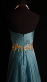 Vintage Sweetheart Neck Sheath Long Prom Dresses Chiffon Pleated Blue Evening Dress Sleeveless Formal Dresses HZ1121