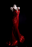 Sexy V-neck Mermaid Long Prom Dresses Backless Red Evening Dress Sleeveless Formal Dresses HZ1121