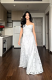 Elegant Spaghetti Strap Sheath Long Prom Dresses Applique White Evening Dress Backless Wedding Guest Dresses HZ1121