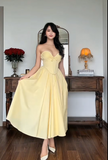 Elegant Sweetheart Neck Sheath Long Prom Dresses Satin Yellow Wedding Guest Dresses HZ1121