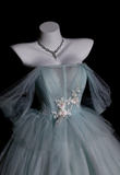 Fairy Off-the-Shoulder Ball Gown Long Prom Dresses Tulle Light Green Quinceanera Dresses Sweet 16 Dresses HZ1121