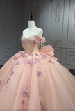 Fairy Off-the-Shoulder Ball Gown Long Prom Dresses Tulle Appliques Orange Pink Quinceanera Dresses Beading Sweet 16 Dresses HZ1121