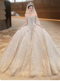 Luxury Sweetheart Neck Ball Gown Beaded Long Wedding Dresses Tulle White Bridal Dresses Sleeveless Bridal Gowns HZ1121