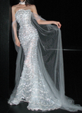 Gorgeous Strapless Mermaid Long Wedding Dresses Tulle Beaded White Bridal Dresses Sleeveless Bridal Gowns HZ1121