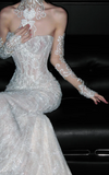 Gorgeous Sweetheart Neck Mermaid Long Wedding Dresses with Lace Beading Appliques Bridal Dresses White Sleeveless Bridal Gowns HZ1121