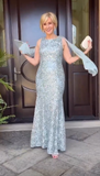 Elegant Jewel Sheath Tiffany Blue Mother of the Bride Dress Applique Evening Gown HZ1121