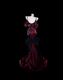 Elegant Spaghetti Strap Mermaid Long Prom Dresses Satin Burgundy Evening Dresses HZ1121