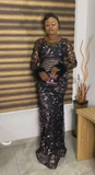 Elegant Jewel Sheath Long Evening Dresses Tulle Sequins Black Mother of the Bride Dress HZ1121