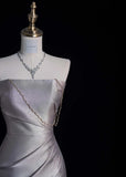 Elegant Spaghetti Strap Sheath Long Prom Dresses Satin Evening Dresses with Slits HZ1121
