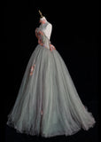 Cute Strapless A-line Long Prom Dresses Tulle Light Green Evening Dresses Sweet 16 Dress HZ1121