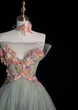 Cute Strapless A-line Long Prom Dresses Tulle Light Green Evening Dresses Sweet 16 Dress HZ1121