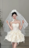 Gorgeous Strapless Ball Gown Lace Long Wedding Dresses Champagne Bridal Gowns Sleeveless Bridal Dresses HZ1121
