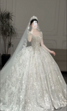 Gorgeous Square Neck Ball Gown Tulle Long Wedding Dresses Beaded White Bridal Gowns Long Sleeve Bridal Dresses HZ1121