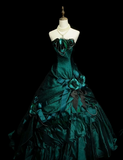 Gorgeous Strapless Ball Gown Satin Long Prom Dresses Dark Green Quinceanera Dresses Sweet 16 Dress HZ1121