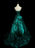 Gorgeous Strapless Ball Gown Satin Long Prom Dresses Dark Green Quinceanera Dresses Sweet 16 Dress HZ1121