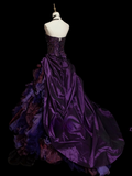 Gorgeous Strapless Ball Gown Satin Long Prom Dresses Tulle Purple Quinceanera Dresses Sweet 16 Dress HZ1121