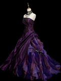 Gorgeous Strapless Ball Gown Satin Long Prom Dresses Tulle Purple Quinceanera Dresses Sweet 16 Dress HZ1121