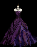 Gorgeous Strapless Ball Gown Satin Long Prom Dresses Tulle Purple Quinceanera Dresses Sweet 16 Dress HZ1121